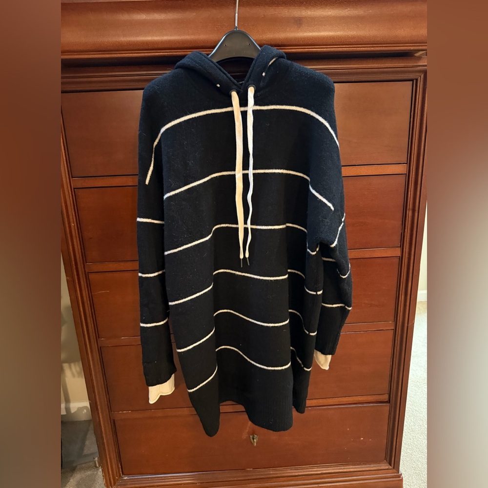Alice and Olivia Riva Black and White Striped Hoodie Dress